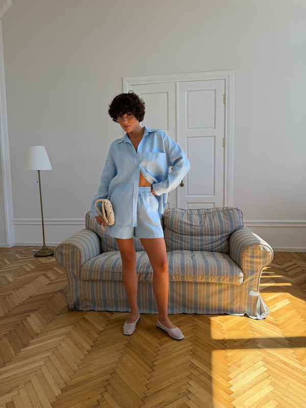 Pure 100% Linen Shirt & Shorts Set